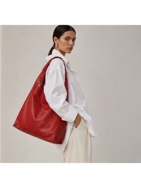 LUMI Archive Supermarket Bag Large Red White Leather Tote Shoulder Bag Laptop A4